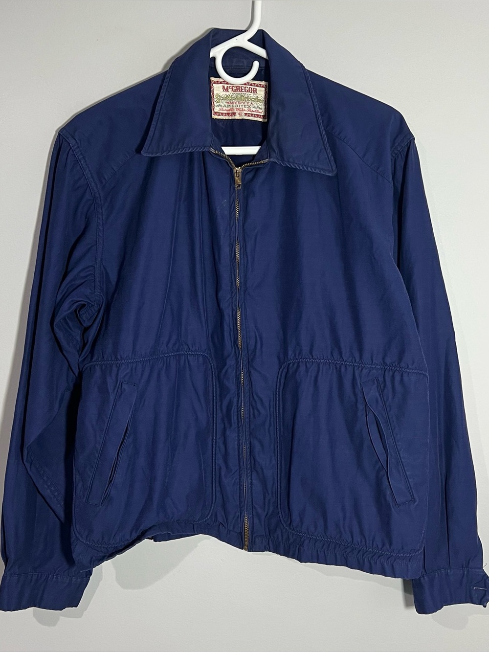 Vintage 1960s McGregor Blue Full Zip Scottish Drizzler Rain Jacket Mens Size 40